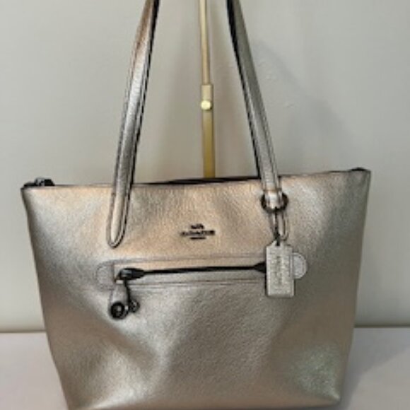 COACH TAYLOR GOLD METALLIC LEATHER TOTE - Picture 1 of 9